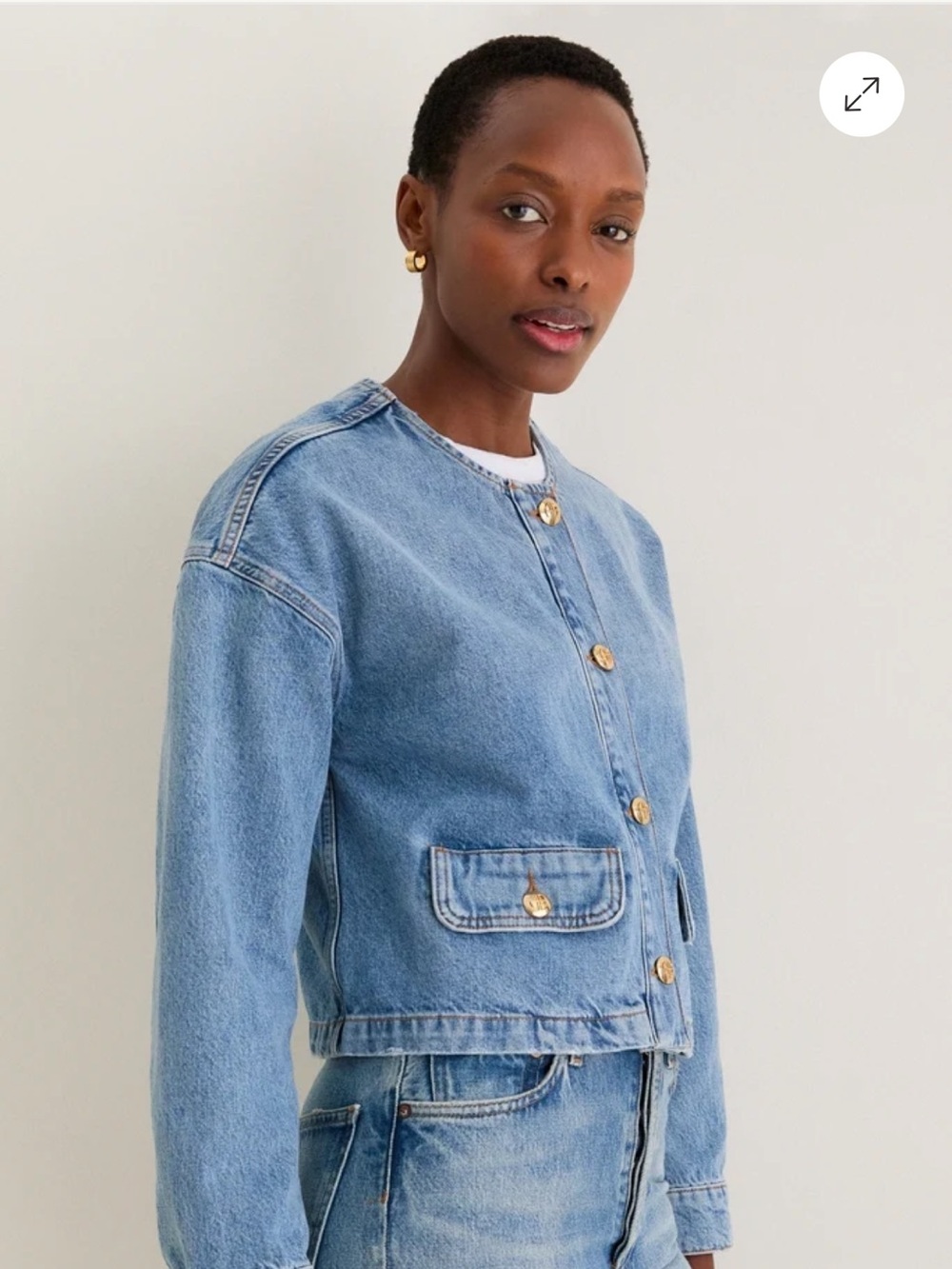 Tuckernuck- Anine Bing Light Blue Denim Jacket with Gold Buttons - Picture 5 of 9